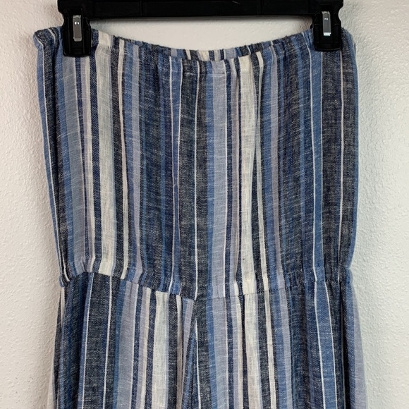 Anthropologie DREW linen Emerson striped strapless pull on split leg jumpsuit - Picture 10 of 12